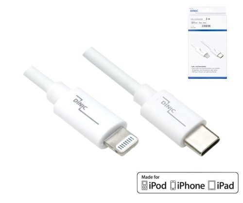 Cable USB C a Lightning, certificado MFi, cable de sincronización y carga rápida, blanco, DINIC Boxc con euroagujero, 2m